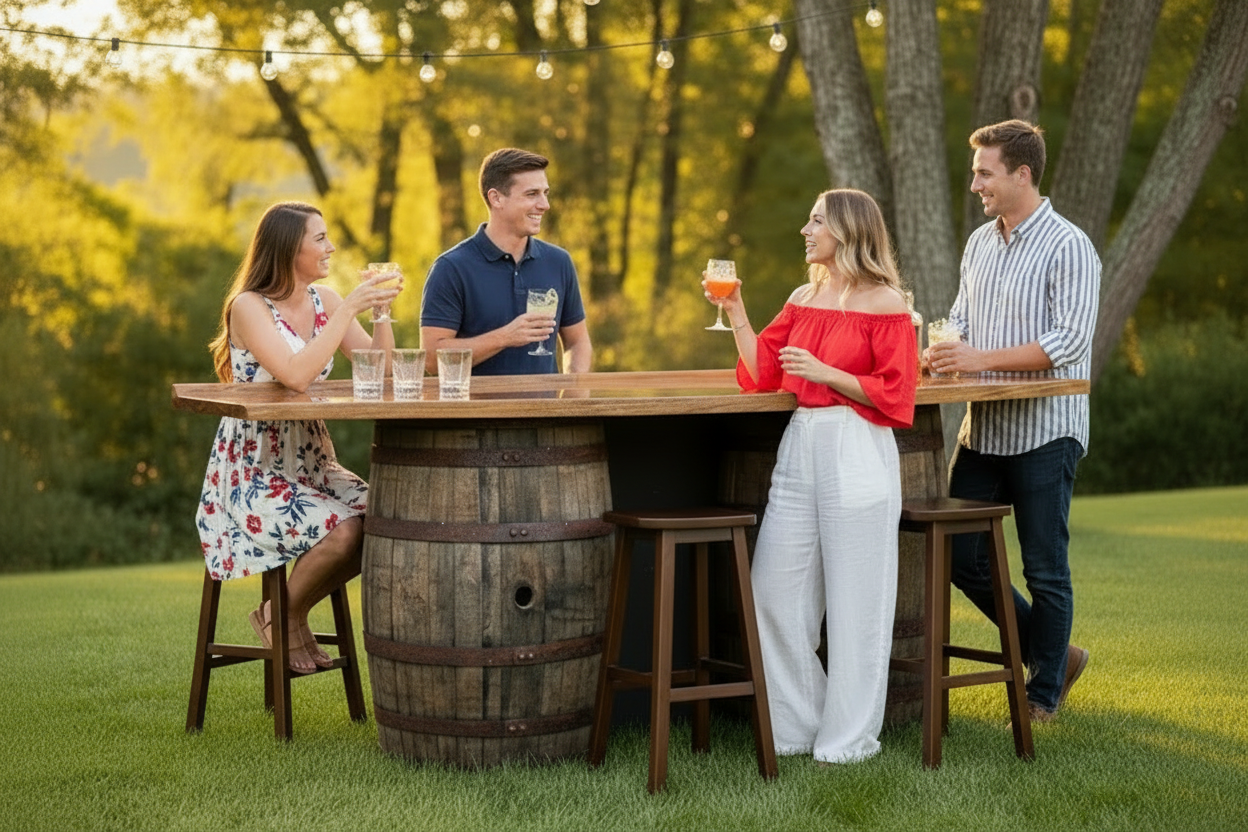 Outdoor whiskey barrel table - made to order